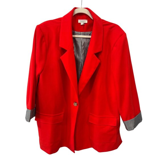 Andrée By Unit Single Button Blazer Jacket Sz 2X Stripe Lined Red Career Office - Picture 1 of 6